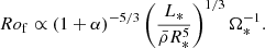 $$ \begin{aligned} Ro_{\rm f}\propto (1+\alpha )^{-5/3}\left(\dfrac{L_*}{\bar{\rho }R_*^5}\right)^{1/3}\Omega _*^{-1}. \end{aligned} $$