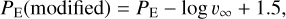 ${P_{\rm{E}}}\left( {{\rm{modified}}} \right) = {P_{\rm{E}}} - \log {v_\infty } + 1.5,$