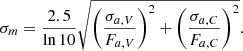 $$ \begin{aligned} \sigma _m = \frac{2.5}{\ln 10} \sqrt{\left(\frac{\sigma _{a,V}}{F_{a,V}}\right)^2 + \left(\frac{\sigma _{a,C}}{F_{a,C}}\right)^2}. \end{aligned} $$