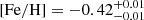 $ \mathrm{[Fe/H]} = -0.42^{+0.01}_{-0.01} $