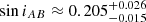 $ \sin i_{AB} \approx 0.205_{-0.015}^{+0.026} $