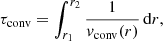 $$ \begin{aligned} \tau _{\rm conv} = \int _{r_1}^{r_2} \frac{1}{v_{\rm conv} (r)} \, \mathrm{d}r, \end{aligned} $$