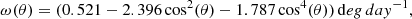 $$ \begin{aligned} \omega (\theta )=(0.521-2.396\cos ^2(\theta )-1.787\cos ^4(\theta ))\,\mathrm deg\,day ^{-1}, \end{aligned} $$