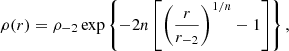 $$ \begin{aligned} \rho (r) = \rho _{-2} \exp \left\{ -2n \left[ \left(\frac{r}{r_{-2}}\right)^{1/n}-1 \right] \right\} , \end{aligned} $$