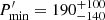 $ P^\prime_{\mathrm{min}} = 190_{-140}^{+100} $