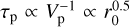 ${\tau _{\rm{p}}} \propto V_{\rm{p}}^{ - 1} \propto r_0^{0.5}$