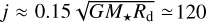 $j \approx 0.15\sqrt {G{M_*}{R_{\rm{d}}}} \simeq 120$