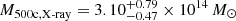$ M_\mathrm{500c,X\text{-}ray} = 3.10^{+0.79}_{-0.47}\times 10^{14}\,M_\odot $