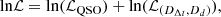 $$ \begin{aligned} \mathrm{ln} \mathcal{L}= \mathrm{ln} (\mathcal{L}_{\rm {QSO}})+\mathrm{ln} (\mathcal{L}_{(D_{\Delta t},D_{d})}), \end{aligned} $$