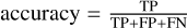 ${\rm{accuracy}} = {{{\rm{TP}}} \over {{\rm{TP}} + {\rm{FP + FN}}}}$