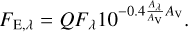 ${F_{{\rm{E}},\lambda }} = Q{F_\lambda }{10^{ - 0.4{{{A_\lambda }} \over {{A_{\rm{V}}}}}{A_{\rm{V}}}}}.$