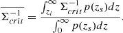 Mathematical equation: $$ \begin{aligned} \overline{\Sigma ^{-1}_{crit}}=\frac{\int ^\infty _{z_l}\Sigma ^{-1}_{crit}p(z_s)dz}{\int ^\infty _0p(z_s)dz}. \end{aligned} $$