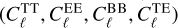 $\left( {C_\ell ^{{\rm{TT}}},C_\ell ^{{\rm{EE}}},C_\ell ^{{\rm{BB}}},C_\ell ^{{\rm{TE}}}} \right)$