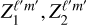 $Z_1^{{\ell ^\prime }{m^\prime }},Z_2^{{\ell ^\prime }{m^\prime }}$