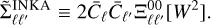 ${\rm{\tilde \Sigma }}_{\ell {\ell ^\prime }}^{{\rm{INKA}}} \equiv 2{\bar C_\ell }{\bar C_{{\ell ^\prime }}}{\rm{\Xi }}_{\ell {\ell ^\prime }}^{00}\left[ {{W^2}} \right].$