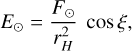 ${E_ \odot } = {{{F_ \odot }} \over {r_H^2}}\cos \xi ,$