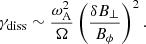 $$ \begin{aligned} \gamma _{\rm diss}\sim \frac{\omega _{\rm A}^2}{\Omega }\left(\frac{\delta B_{\perp }}{B_{\phi }}\right)^2. \end{aligned} $$