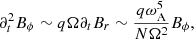 $$ \begin{aligned} \partial ^2_tB_{\phi }\sim q\Omega \partial _tB_r\sim \frac{q\omega _{\rm A}^5}{N\Omega ^2}B_{\phi }, \end{aligned} $$