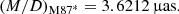 $$ \begin{aligned} (M/D)_{\rm M87^*}=3.6212\,\upmu \mathrm{as}. \end{aligned} $$