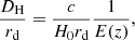 $$ \begin{aligned} \frac{D_{\rm H}}{r_{\rm d}} = \frac{c}{H_0 r_{\rm d}} \frac{1}{E(z)}, \end{aligned} $$