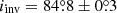 $ i_{\mathrm{inv}} = 84{{\overset{\circ}{.}}}8 \pm 0{{\overset{\circ}{.}}}3 $