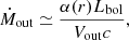 $$ \begin{aligned} \dot{M}_{\rm out} \simeq \frac{\alpha (r) L_{\rm bol}}{V_{\rm out} c}, \end{aligned} $$