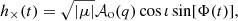 $$ \begin{aligned} &h_\times (t) = \sqrt{|\mu |} \mathcal{A} _{\rm o}(q) \cos \iota \sin [\Phi (t)],\, \end{aligned} $$