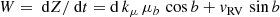 $$ \begin{aligned} W = \text{ d}Z/ \text{ d}t = \mathrm{d} \, k_\mu \, \mu _b \, \cos b + { v}_{\rm RV} \, \sin b \end{aligned} $$