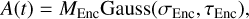 $A\left( t \right) = {M_{{\rm{Enc}}}}{\rm{Gauss}}\left( {{\sigma _{{\rm{Enc}}}},{\tau _{{\rm{Enc}}}}} \right),$