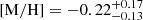 $ {\mathrm{[M/H]}}=-0.22^{+0.17}_{-0.13} $