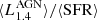 $ \langle L_{1.4}^{\mathrm{AGN}} \rangle / \langle \mathrm{SFR} \rangle $