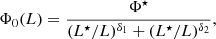 $$ \begin{aligned} \Phi _{0}(L) = \frac{\Phi ^{\star }}{(L^{\star }/L)^{\delta _1} + (L^{\star }/L)^{\delta _2}}, \end{aligned} $$