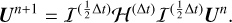 ${{\bf{U}}^{n + 1}} = {{\cal I}^{\left( {{\textstyle{1 \over 2}}{\rm{\Delta }}t} \right)}}{{\cal H}^{\left( {{\rm{\Delta }}t} \right)}}{{\cal I}^{\left( {{\textstyle{1 \over 2}}{\rm{\Delta }}t} \right)}}{{\bf{U}}^n}.$