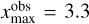 Mathematical equation: $x_{\max }^{{\rm{obs}}} = 3.3$