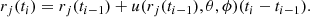 $$ \begin{aligned} r_{j}(t_{i}) = r_{j}(t_{i-1})+ u(r_{j}(t_{i-1}),\theta ,\phi )(t_{i}-t_{i-1}). \end{aligned} $$