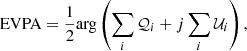 $$ \begin{aligned} \text{EVPA} = \frac{1}{2} \mathrm{arg} \left( \sum _i \mathcal{Q} _i + j \sum _i \mathcal{U} _i \right), \end{aligned} $$