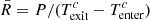 $ \bar{R} = P / (T^c_{\mathrm{exit}} - T^c_{\mathrm{enter}}) $