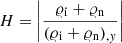 Mathematical equation: $$ \begin{aligned} H = \left| \frac{\varrho _{\rm i} + \varrho _{\rm n}}{(\varrho _{\rm i} + \varrho _{\rm n})_{,{ y}}} \right| \end{aligned} $$
