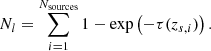$$ \begin{aligned} N_l = \sum _{i=1}^{N_{\rm sources}} 1 - \exp \left(-\tau (z_{s,i})\right). \end{aligned} $$