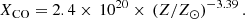 $$ \begin{aligned} X_{\rm CO} = 2.4 \times \,10^{20} \times \,\left(Z/Z_{\odot }\right)^{-3.39}. \end{aligned} $$