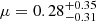$ \mu={0.28^{+0.35}_{-0.31}} $