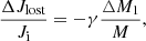 $$ \begin{aligned} \frac{\Delta J_{\rm lost}}{J_{\rm i}} = -\gamma \frac{\triangle M_{1}}{M}, \end{aligned} $$