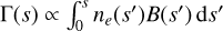 ${\rm{\Gamma }}\left( s \right) \propto \int_0^s {{n_e}\left( {s'} \right)} B\left( {s'} \right){\rm{d}}s'$