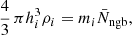 $$ \begin{aligned} \frac{4}{3}\,\pi h^3_i \rho _i = m_i \bar{N}_{\rm {ngb}}, \end{aligned} $$