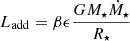 $$ \begin{aligned} L_{\rm add} = \beta \epsilon \frac{G M_\star \dot{M}_\star }{R_\star } \end{aligned} $$
