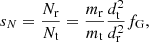 $$ \begin{aligned} s_N=\frac{N_{\rm r}}{N_{\rm t}} = \frac{m_{\rm r}}{m_{\rm t}} \frac{d_{\rm t}^2}{d_{\rm r}^2}{f_{\rm G}} ,\end{aligned} $$