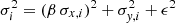 $ \sigma_i^2 = (\beta\, \sigma_{x, i})^2 + \sigma_{{\it y}, i}^2 + \epsilon^2 $