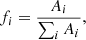 Mathematical equation: $$ \begin{aligned} f_i = \frac{A_i}{\sum _i A_i} , \end{aligned} $$