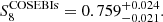 $$ \begin{aligned} S_8^{\mathrm{COSEBIs} }=0.759^{+0.024}_{-0.021}. \end{aligned} $$