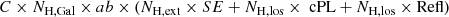 $$ \begin{aligned} {C} \times N_{\rm H,Gal} \times ab \times (N_{\mathrm{H,ext}} \times SE + N_{\mathrm{H,los}}\times \text{ cPL} + N_{\mathrm{H, los}} \times \mathrm{Refl}) \end{aligned} $$
